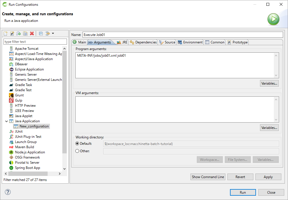 Run Configurations Arguments tab