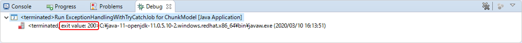 Confirm the Exit Code of ExceptionHandlingWithTryCatchJob for ChunkModel