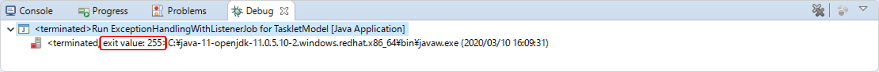 Confirm the Exit Code of ExceptionHandlingWithListenerJob for TaskletModel